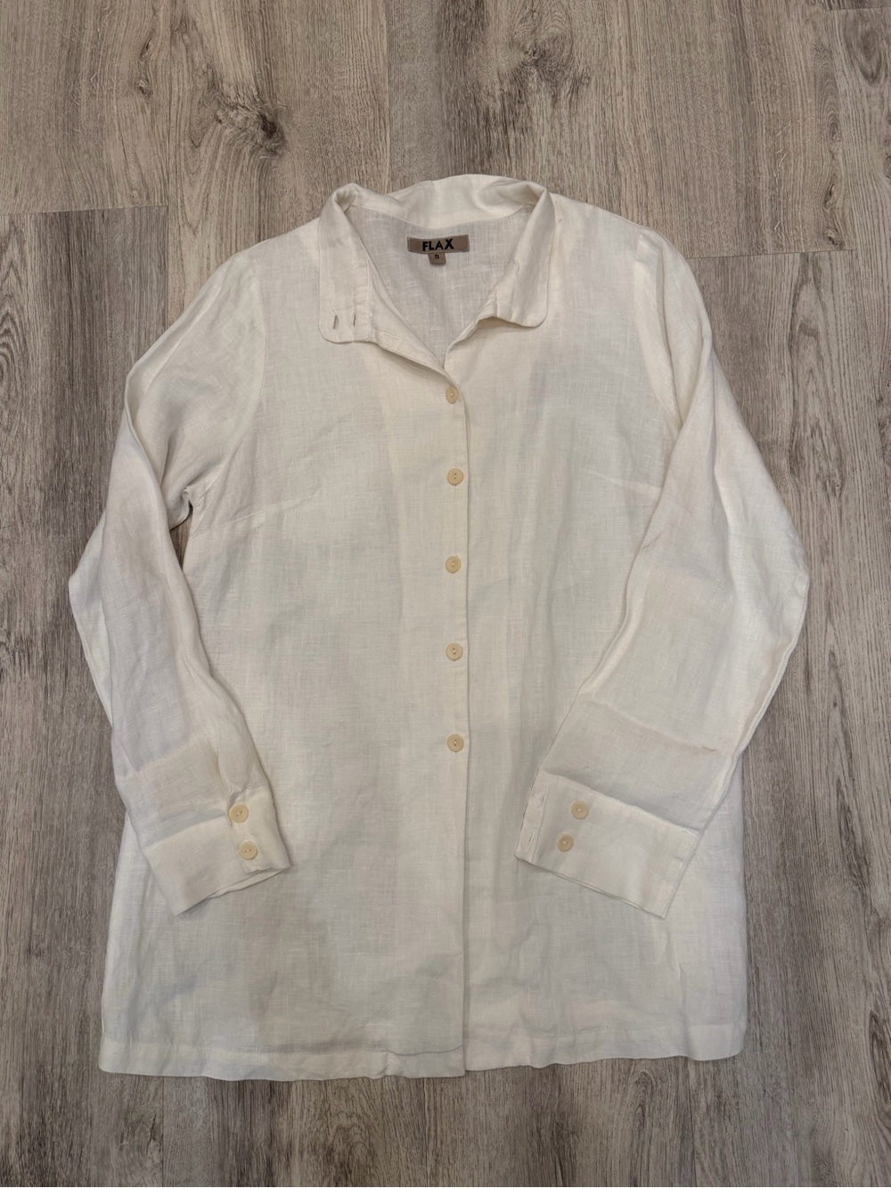 FLAX 100% Linen White Button Down Shirt Size Small Lagenlook